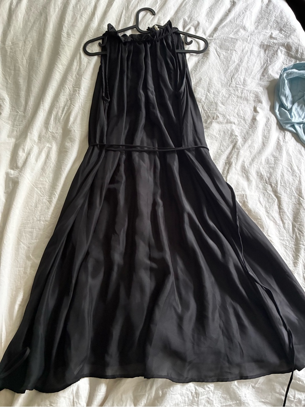 Black Halter Mini Dress with Ruffled Neckline